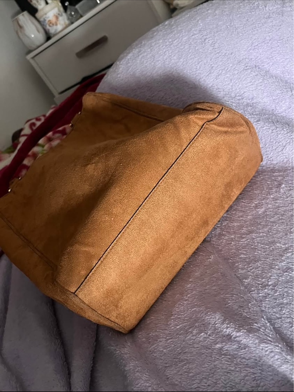 Boho western Victorias Secret Angel Faux Suede Tote Bag Purse Camel/tan. - Picture 3 of 3